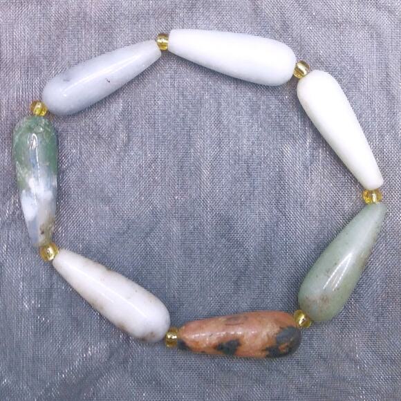 Artisan Tear Drop Agate Bracelet Natural Gemstone Stretch Beaded Unisex NEW - Picture 2 of 12